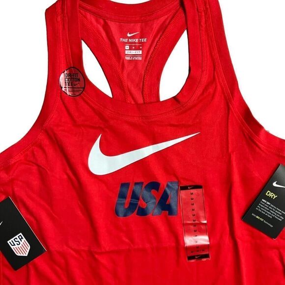 Nike Shirt Womens M Red Dri-Fit Team USA Soccer Team Tank Top America White Blue - Picture 1 of 7